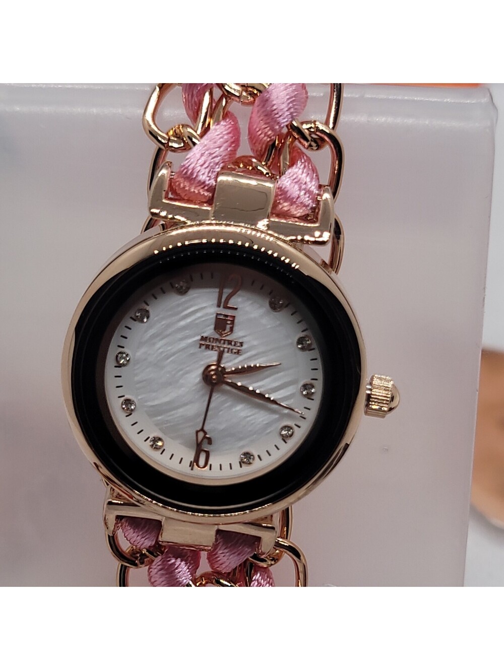 471 Montres Prestige Women's Analog Quartz White Dial Gold Case Pink/Gold Band
